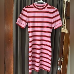 cinq a sept Pink Dress with Red and Black Stripes